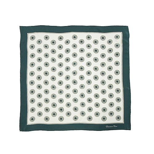 Christian Dior星芒圓點緞面方型絲巾(綠色)179001-2
