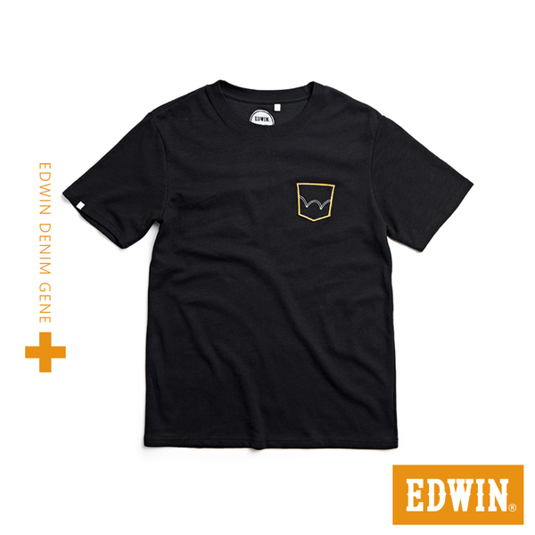 【人氣復刻款】EDWIN 橘標 牛仔口袋徽章短袖T恤-男款 黑色