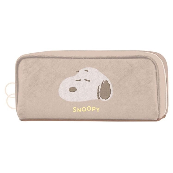 小禮堂 Snoopy 皮質刺繡方形筆袋 (米大頭款) 4550451-133681