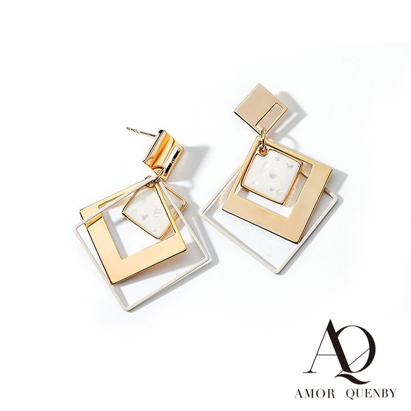 AQ 香檳金菱形設計質感耳環(AMOR Quenby) product thumbnail 3