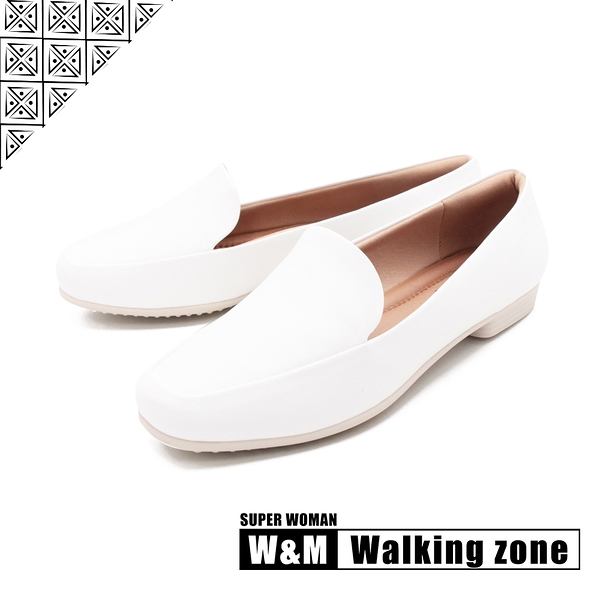 WALKING ZONE SUPER WOMAN系列 百搭方頭平底樂福鞋 女鞋-白(另有卡其.黑)