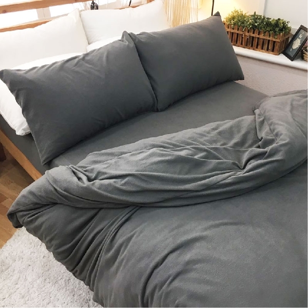 加大床包(含枕套x2) 搖粒絨 6x6.2尺【灰色】經典素色、極度保暖、柔軟舒適、不易起毛球 product thumbnail 4