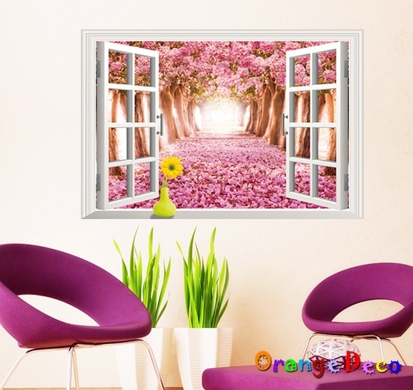 壁貼【橘果設計】夢幻櫻花樹窗戶 DIY組合壁貼 牆貼 壁紙 壁貼 室內設計 裝潢 壁貼