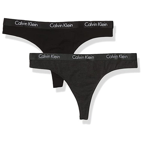 Calvin Klein 女棉質時尚款丁字褲2件組(黑色/深灰色)