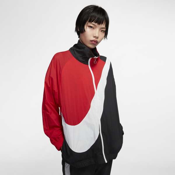 Nike SPORTSWEAR 女裝 立領外套 尼龍 寬鬆 網眼 透氣 黑白紅【運動世界】BV3686-010