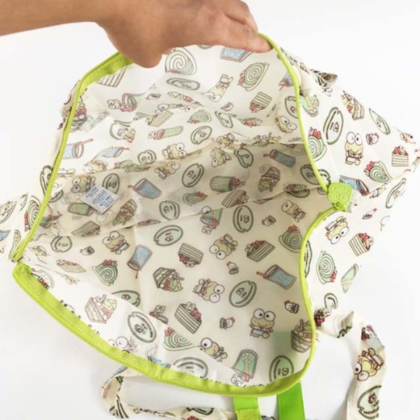 小禮堂 大眼蛙 折疊環保購物袋 (綠點心款) 4901610-766750