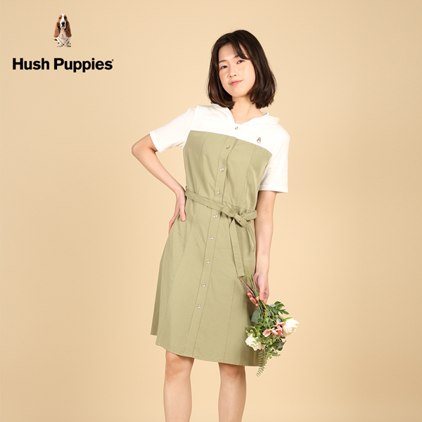 Hush Puppies 洋裝 女裝拼接假兩件連帽綁帶休閒洋裝 product thumbnail 2