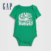 Gap嬰兒 布萊納系列 柔軟活力條紋/印花短袖包屁衣 802314-綠色