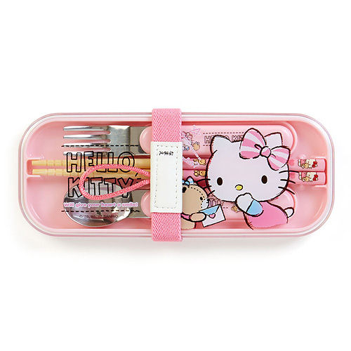 【震撼精品百貨】Hello Kitty 凱蒂貓~HELLO KITTY日本製餐具組附束帶(小熊秘語)