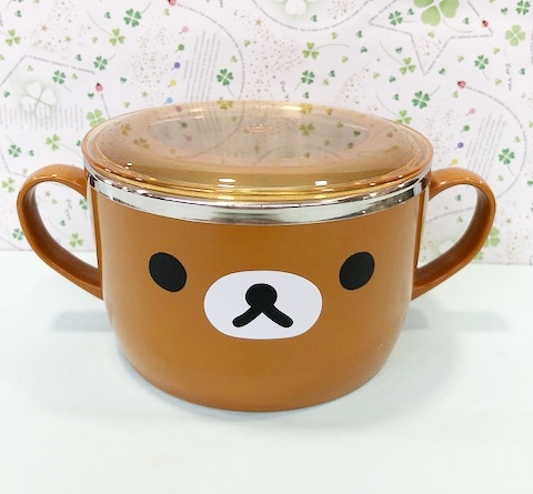 【震撼精品百貨】Rilakkuma San-X 拉拉熊懶懶熊~拉拉熊不銹鋼雙耳碗-大臉咖啡#46405