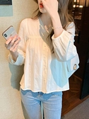 棉麻襯衫女新款年春季韓版設計感小眾蕾絲花邊精致米白色上衣  年終大促免運