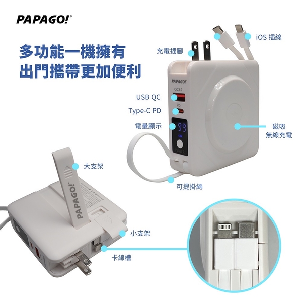 PAPAGO】多合一無線快充行動電源BS-NC10K 行動電源行電充充電器快充