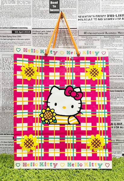 【震撼精品百貨】Hello Kitty 凱蒂貓~日本SANRIO三麗鷗KITTY紙袋/購物袋-格子花*27913