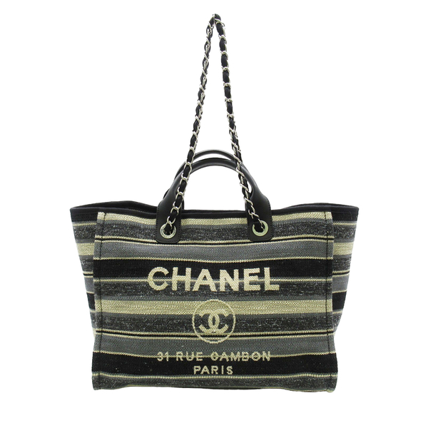 【二手名牌BRAND OFF】CHANEL 香奈兒 灰色 黒色 帆布 Deauville Line 托特包 肩背包