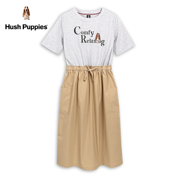 Hush Puppies 洋裝 女裝休閒文字印花經典刺繡狗假兩件洋裝