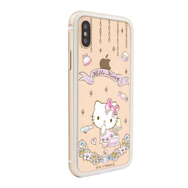 三麗鷗 Kitty iPhone XS Max 6.5吋施華彩鑽鋁合金屬框手機殼-美妝凱蒂