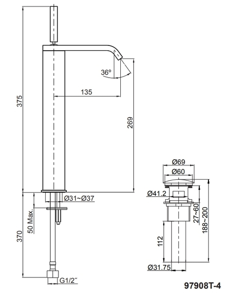 【麗室衛浴】美國KOHLER Loure® 加高面盆龍頭 K-97908T-4-CP product thumbnail 2