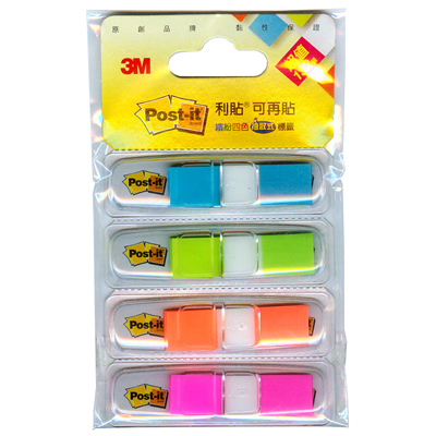 3M 思高牌 Post-it 利貼 NO.683-4ABX 可再貼抽取式標籤 四色 12x44mm