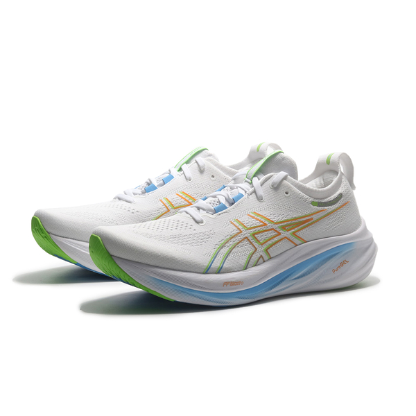 ASICS 慢跑鞋 GEL NIMBUS 26 白藍綠 頂級跑鞋 男 1011B794100