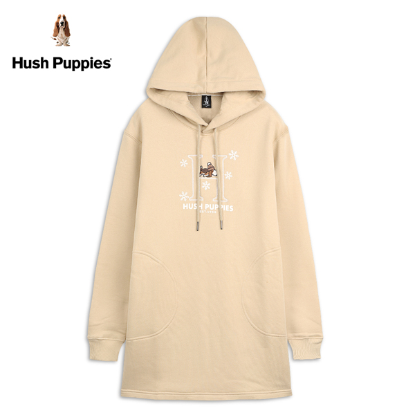 Hush Puppies 帽T 女裝雪花刺繡趴狗長版連帽上衣