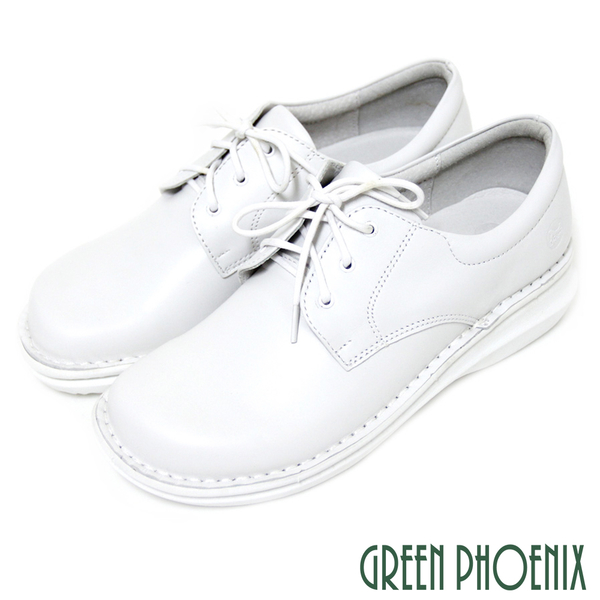 U14-24620 女款真皮護士鞋 優質真皮素面沾黏式白色護士鞋/白學生鞋【GREEN PHOENIX】