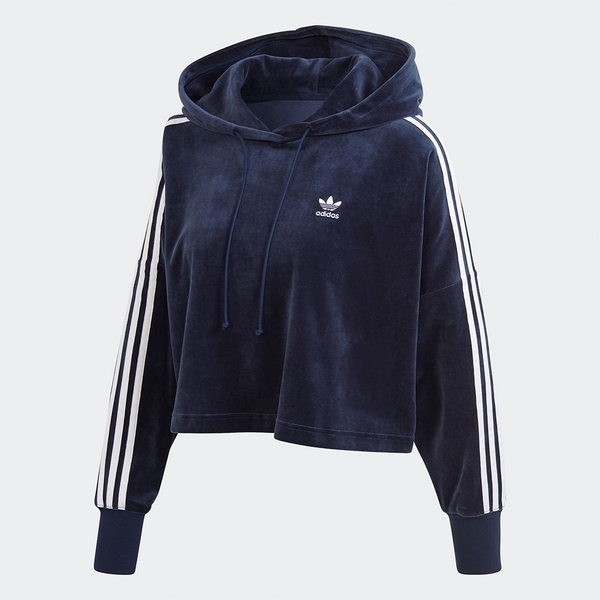 Adidas Originals CROPPED HOODIE 女裝 長袖 連帽 帽T 短版 絲絨 深藍【運動世界】GD2289