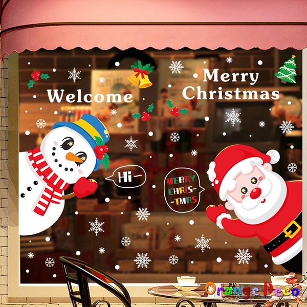 【橘果設計】聖誕老人與雪人靜電款 聖誕耶誕壁貼 聖誕裝飾貼 聖誕佈置 壁貼 牆貼 壁紙