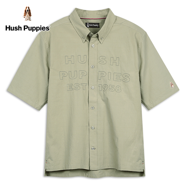 Hush Puppies 襯衫 男裝品牌文字繡花寬版短袖襯衫