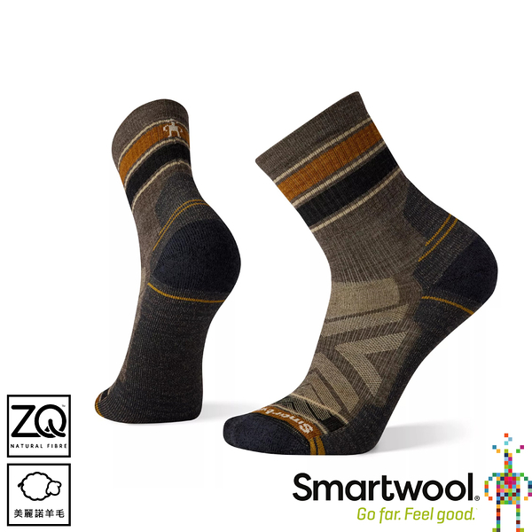【SmartWool 美國 機能戶外全輕量減震條紋中筒襪 《灰褐》】SW001609/登山/透氣/羊毛襪/機能襪