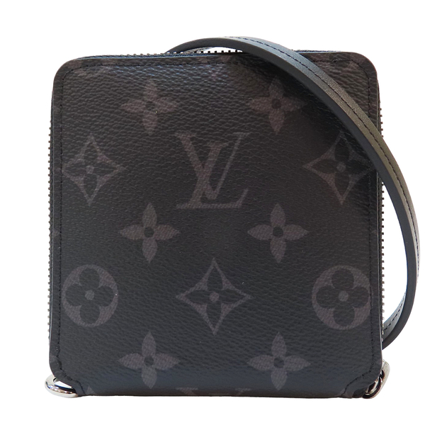 【二手名牌BRAND OFF】LOUIS VUITTON 路易威登 黑色 原花 PVC塗層帆布 方形零錢包 (有背帶) M80426