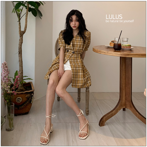 LULUS-Y格紋彈性抽繩短袖洋裝外套-２色  【01190265】 product thumbnail 3