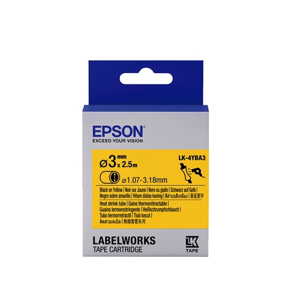 EPSON C53S654905 LK-4YBA3 熱縮套管系列黃底黑字標籤帶(內徑3mm) /適用 LW-1000P
