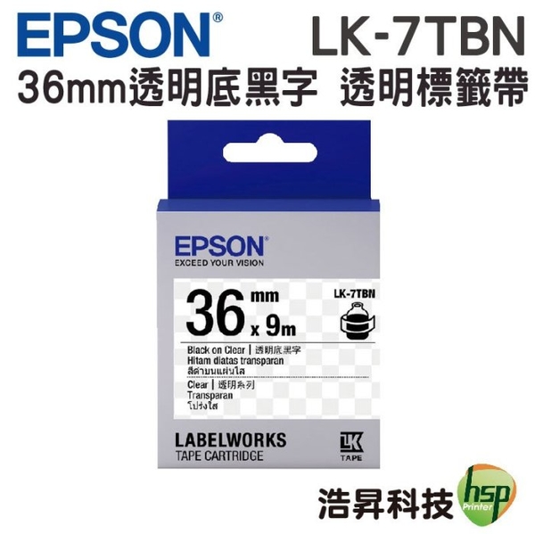 EPSON LK-7TBN C53S657404 透明系列透明底黑字標籤帶 寬度36mm