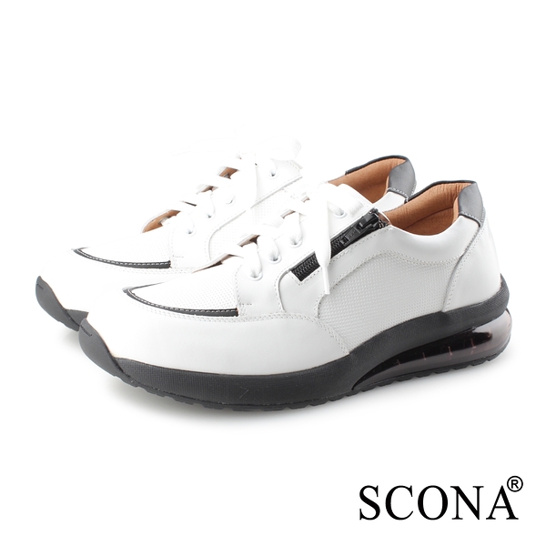 SCONA 蘇格南 全真皮 舒適減壓氣墊休閒鞋 白色 1281-2