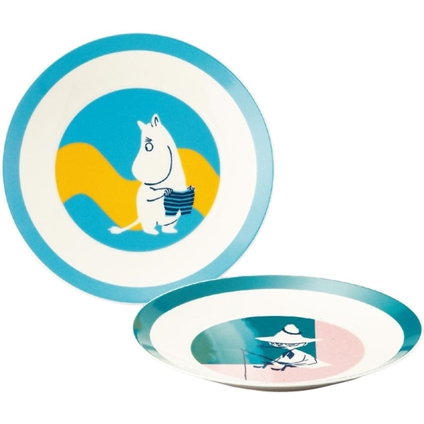 小禮堂 Moomin 陶瓷圓盤2入組 19cm (藍綠阿金款) 4979855-142578