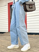 牛仔褲 Aray韓國代購INS小眾設計感撞色拼接直筒松緊牛仔褲