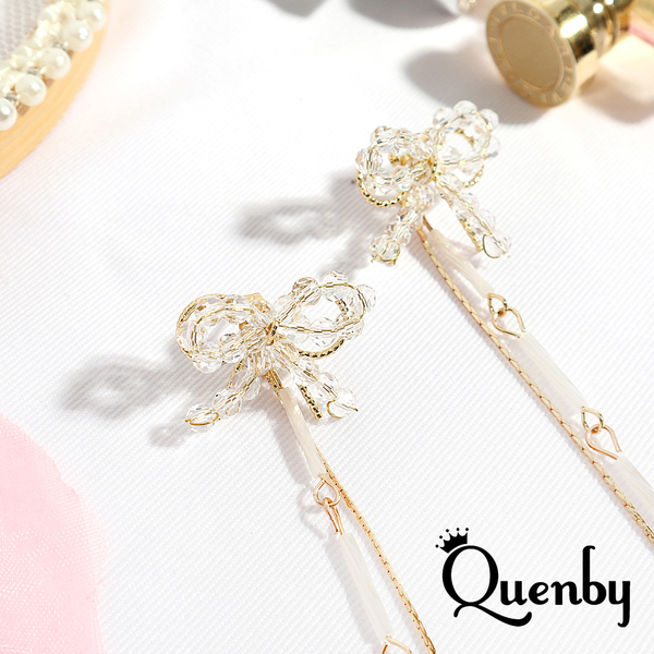 Quenby 925純銀 甜美優雅蝴蝶結長款耳線耳環/耳針 product thumbnail 5