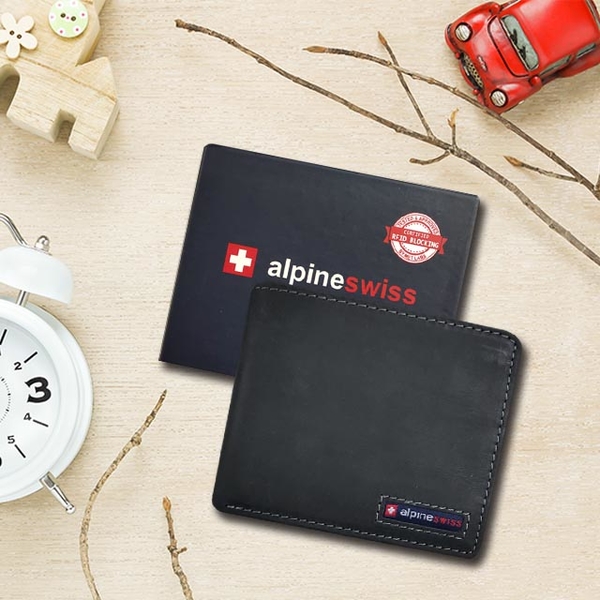 【ALPINE SWISS】瑞士+ 男皮夾 短夾 牛皮夾 雙鈔夾 品牌盒裝／炭黑 product thumbnail 8