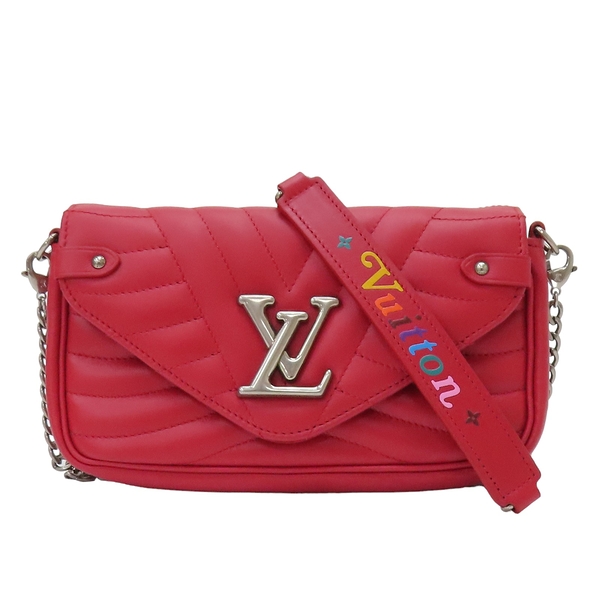 【二手名牌BRAND OFF】LOUIS VUITTON LV 路易威登 紅色 牛皮 NEW WAVE Chain Pochette 肩背包 銀扣 M63956