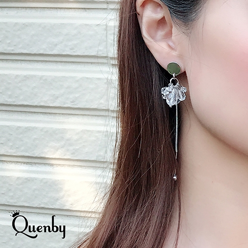 Quenby 送禮 母親節 韓系平價飾品 925純銀 獨特優雅水晶造型耳環/耳針