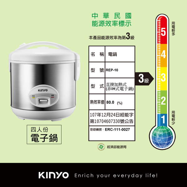 KINYO 四人份電子鍋(附飯匙+量杯+蒸盤) REP-10 product thumbnail 9