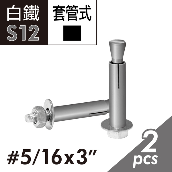 204白鐵六角套管壁虎 5/16"x3"凸頭壁虎 套管式壁虎 套管膨脹螺絲 壁虎