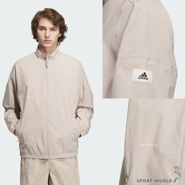 Adidas 男立領外套 防風 拉鍊口袋 寬鬆 黑/米【運動世界】IP4951/IP4953 product thumbnail 6