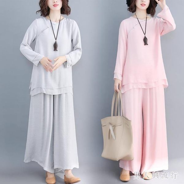 中大尺碼禪服套裝 禪服女套裝秋季棉麻服禪意唐裝漢服復古民族風茶服 Dr1242 男人與流行