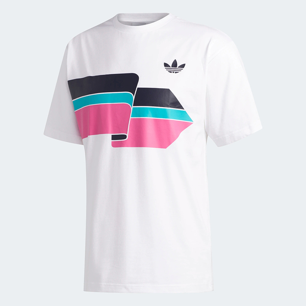 ADIDAS RIPPLE T-SHIRT 男裝 短袖 休閒 舒適 三葉草 棉質 三色彩帶圖形 白【運動世界】FM1531