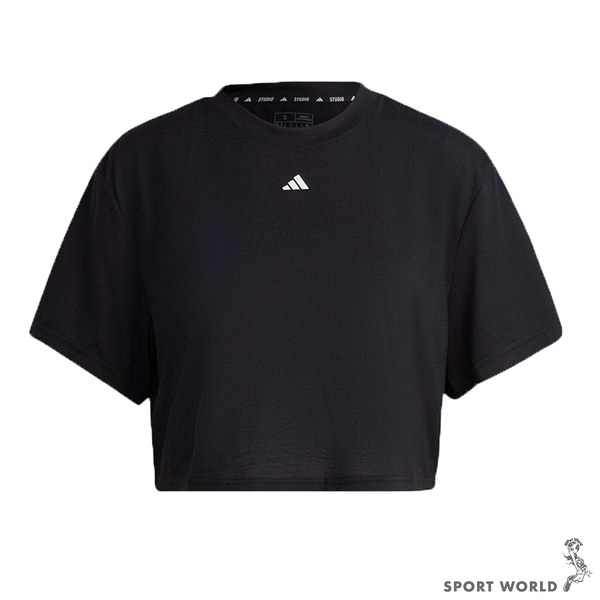 【下殺】Adidas 短袖上衣 女裝 短版 排汗 寬鬆 黑【運動世界】HN5549