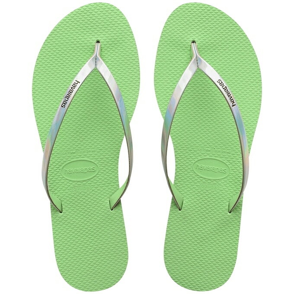 havaianas 哈瓦士 巴西人字拖 女款 you metallic 果綠雷射銀帶 涼鞋 拖鞋 夾腳拖【南風百貨】