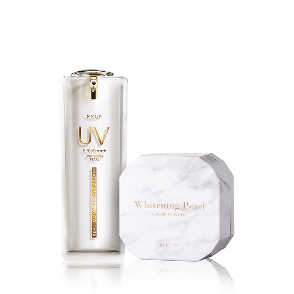 MKUP 美咖 頂級白珍珠UV 素顏霜 SPF50 30ML + 輕裸透白珍珠蜜粉