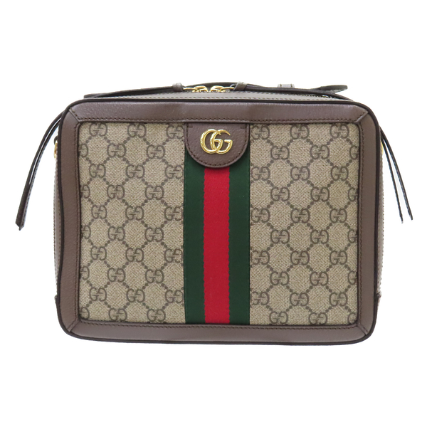 【二手名牌BRAND OFF】GUCCI 古馳 棕色 塗層帆布 Web Ophidia 肩背包 金扣 550622