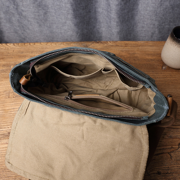【Solomon 原創設計皮件】機能防水帆布斜背包 書包旅行小包 耐用休閒皮革帆布包